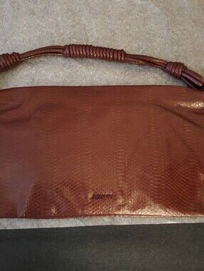 JASON WU Maroon/Wine Snake Print Textured Vegan Leather Shoulder Bag